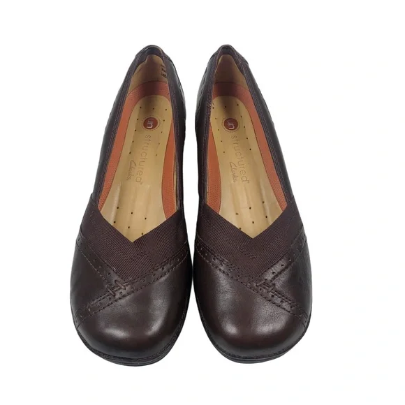 Clarks Womens Dark Brown Leather Loafers Sz 9W - Picture 2 of 7